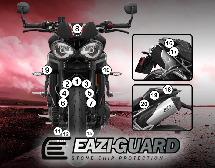 [GUARDTRI005] Eazi-Guard Paint Protection Film for Triumph Speed Triple RS 2018, gloss or matte (Gloss)