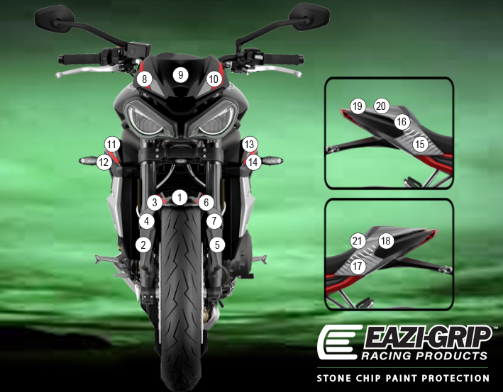 [GUARDTRI010] Eazi-Grip Paint Protection Film for Triumph Street Triple R 2020 - 2022, gloss or matte (Gloss)