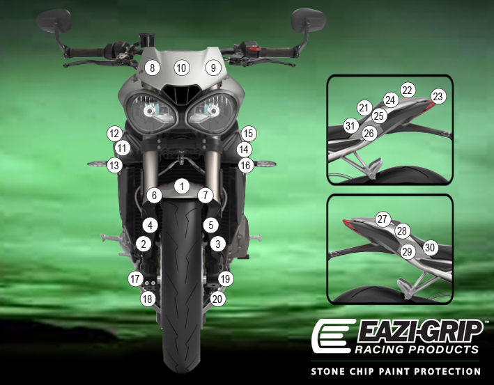 [GUARDTRI014] Eazi-Guard Paint Protection Film for Triumph Street Triple 2017 - 2019, gloss or matte (Gloss)
