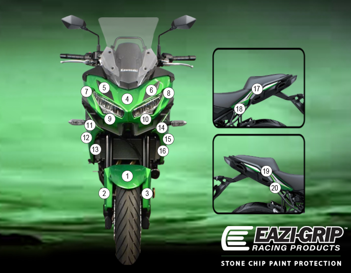 Eazi-Grip Paint Protection Film for Kawasaki Versys 650, gloss or matte