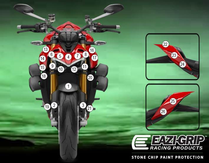 [GUARDDUC022] Eazi-Guard Paint Protection Film for Ducati Streetfighter V4 S SP 2023 - 2024, gloss or matte (Gloss)