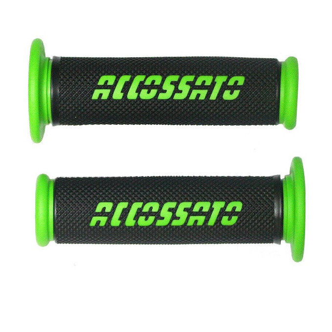 Accossato Pair of Two Tone Racing Grips in Medium Rubber with Logo closed end green