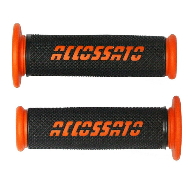 [GR006O-NF] Accossato Pair of Two Tone Racing Grips in Medium Rubber with Logo closed end orange